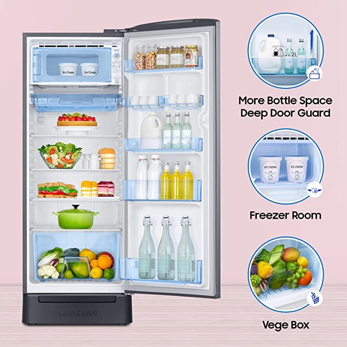 Samsung 215 L 4 Star Digi-Touch Cool, Digital Inverter Direct Cool Single Door Refrigerator (RR23C2F24S8/HL, Silver, Elegant Inox, Base Stand with Drawer 2023 Model) Samsung 215 L 4 Star Digi-Touch Cool, Digital Inverter Direct Cool Single Door Refrigerator (RR23C2F24S8/HL, Silver, Elegant Inox, Base Stand with Drawer 2023 Model)